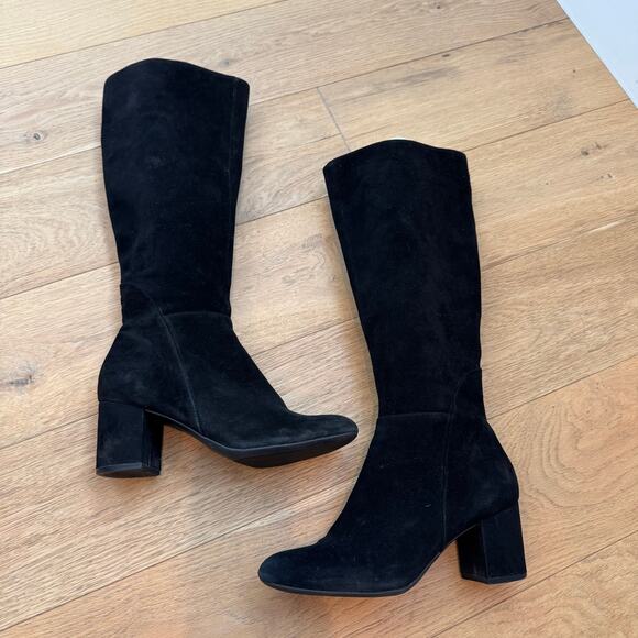 INC Radella Black Suede Knee High Zip Block Heel Boots Size 7.5 - Picture 8 of 12